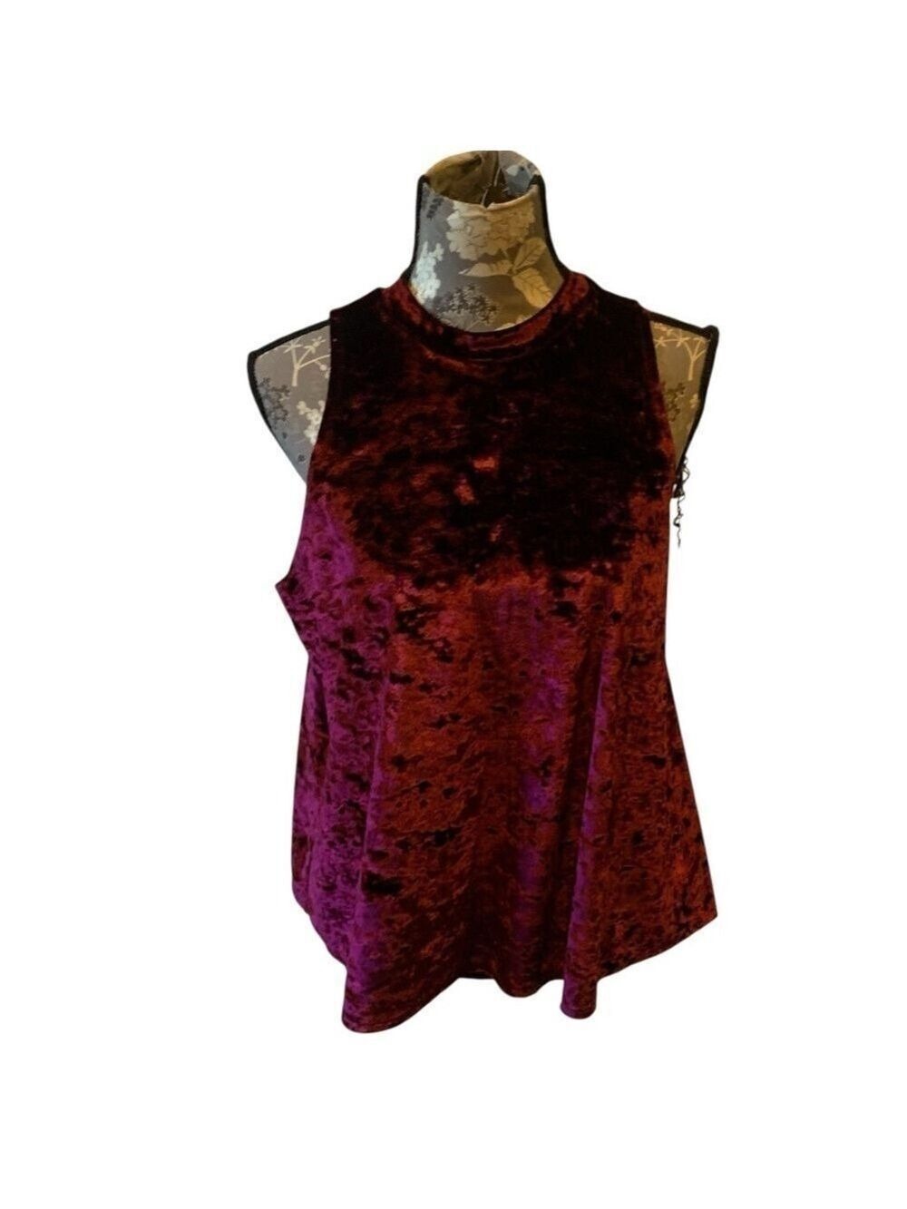 ARIZONA Burgundy Velour Mock Neck Sleeveless Blouse size XL